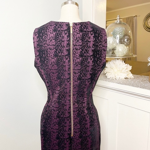 Calvin Klein Velvet Damask Flocked Sheath Dress Black Purple 8 - Picture 10 of 14